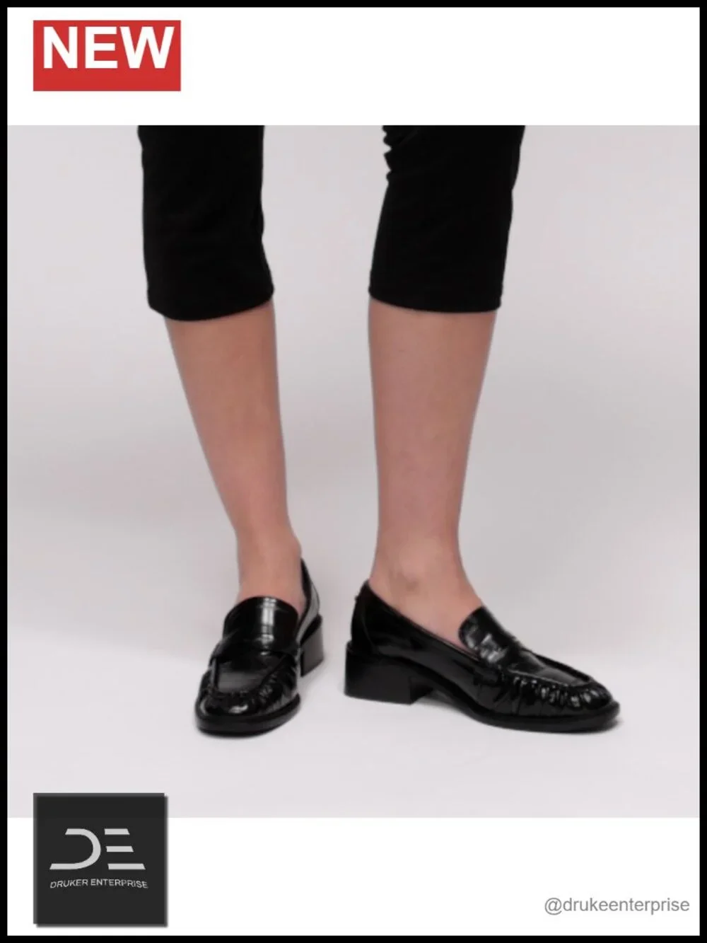 Faux Leather Block Heel Loafers Slip On 1.6